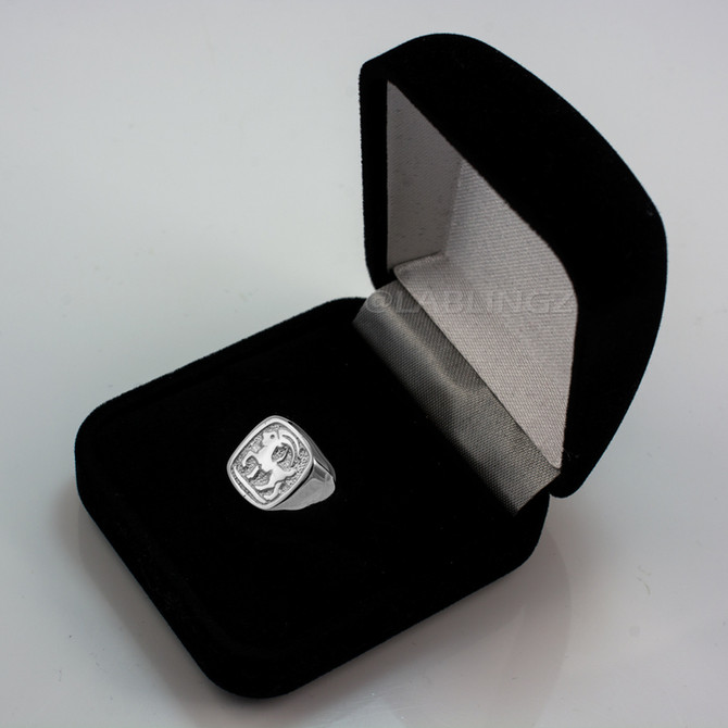 White Gold Capricorn Mens Zodiac Ring