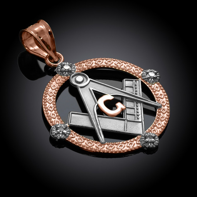 Two-Tone Rose Gold Round Diamond Masonic Pendant