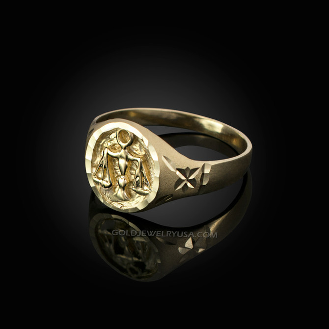 Yellow Gold Libra Satin DC Band Ladies Zodiac Ring