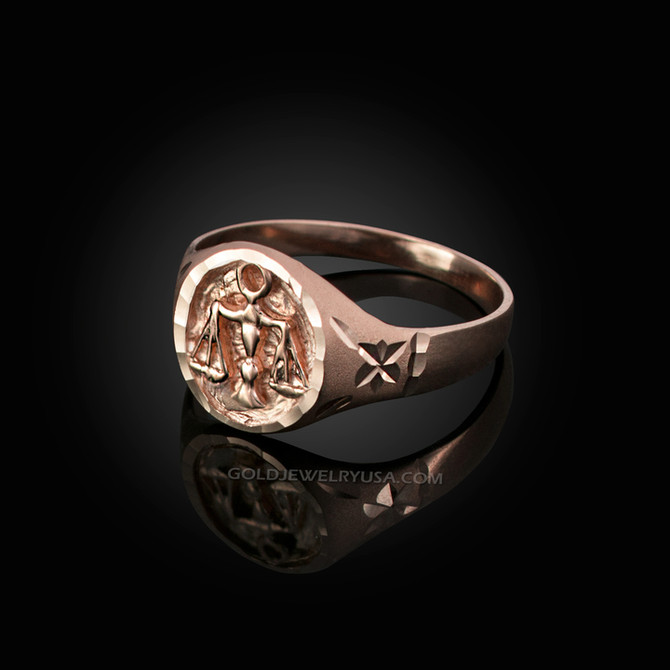 Rose Gold Libra Satin DC Band Ladies Zodiac Ring