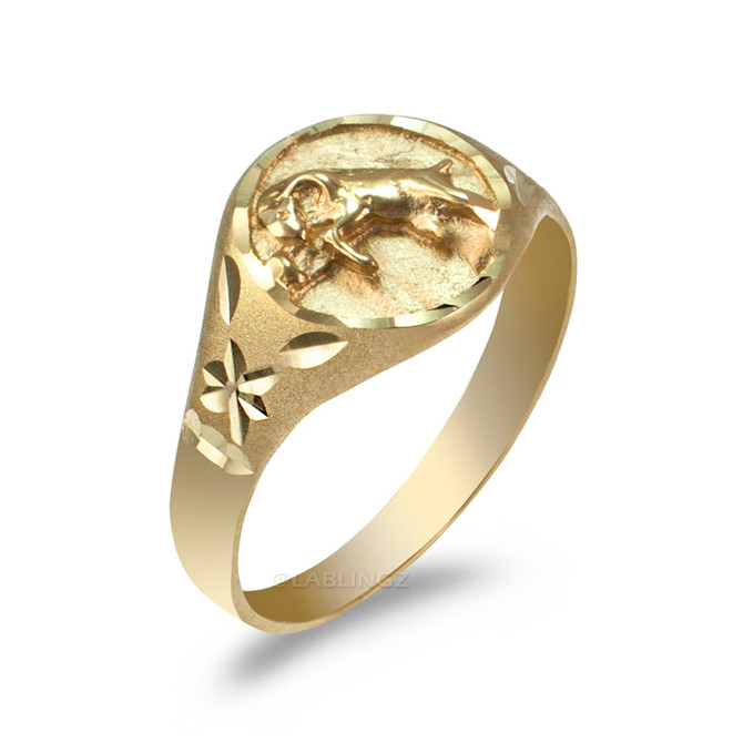 Yellow Gold Taurus Satin DC Band Ladies Zodiac Ring