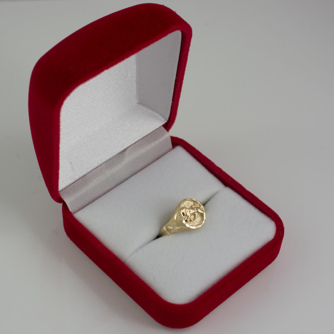 Yellow Gold Leo Satin DC Band Ladies Zodiac Ring