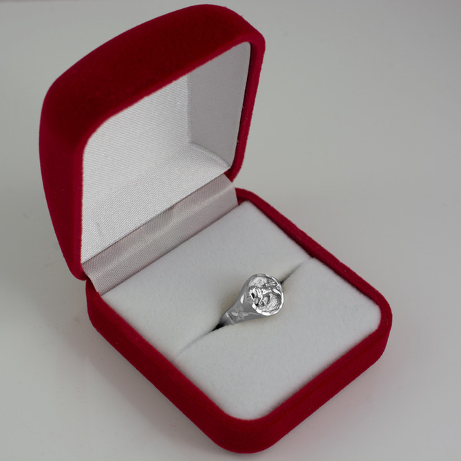 White Gold Leo Satin DC Band Ladies Zodiac Ring
