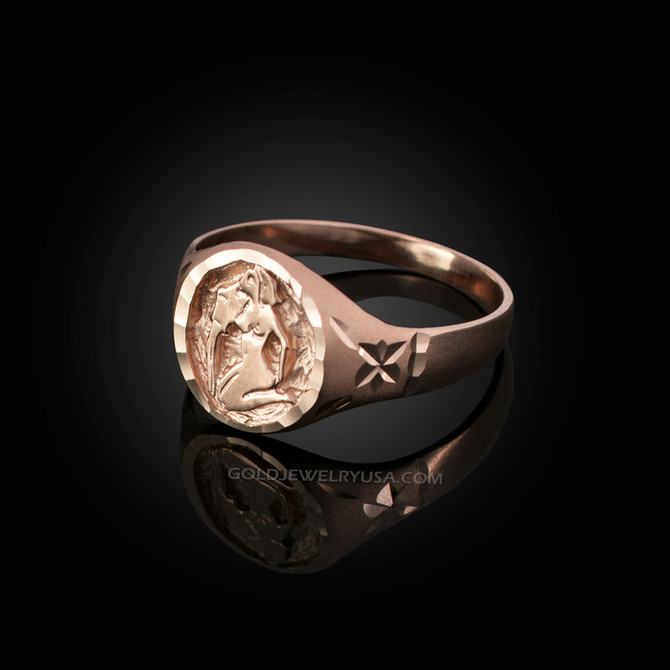 Rose Gold Aquarius Satin DC Band Ladies Zodiac Ring