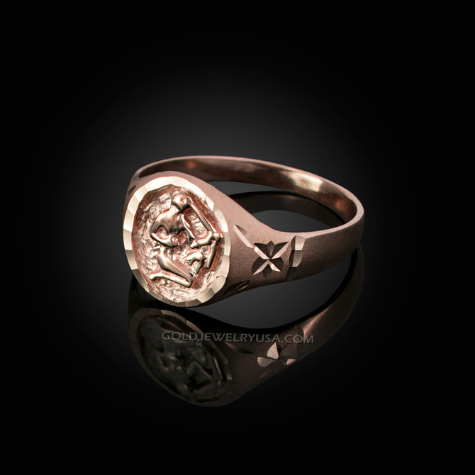Rose Gold Sagittarius Satin DC Band Ladies Zodiac Ring