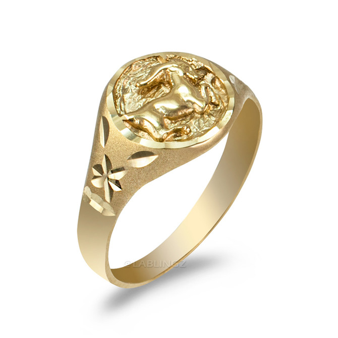 Yellow Gold Capricorn Satin DC Band Ladies Zodiac Ring