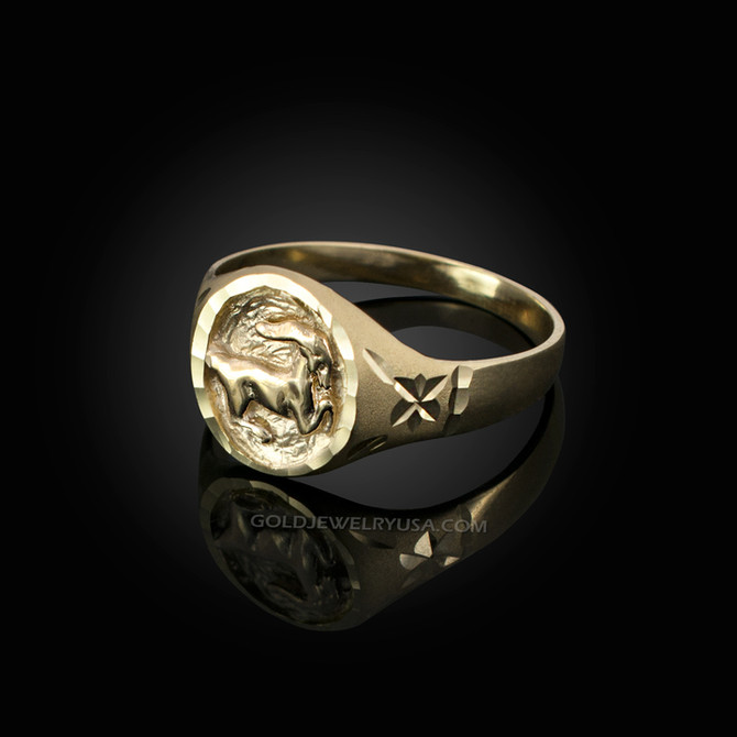 Yellow Gold Capricorn Satin DC Band Ladies Zodiac Ring