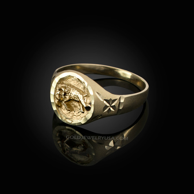 Yellow Gold Aries Satin DC Band Ladies Zodiac Ring