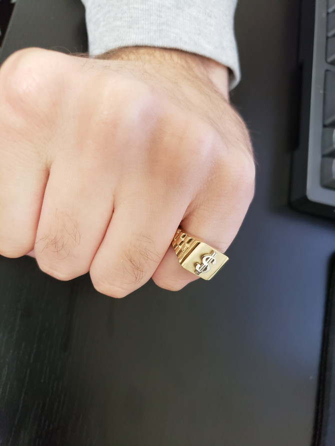Gold Dollar Sign Mens Ring