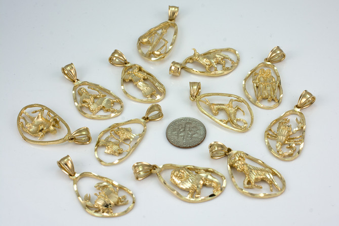 Gold Aquarius Zodiac Sign DC Pendant Necklace
