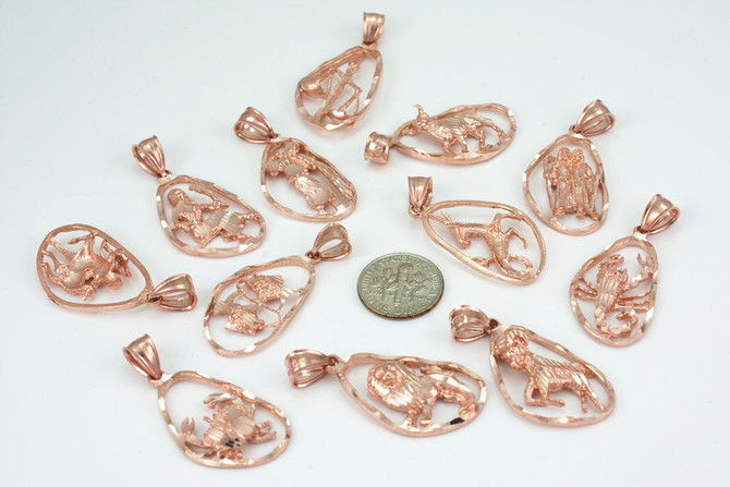 Rose Gold Aquarius Zodiac Sign DC Pendant Necklace