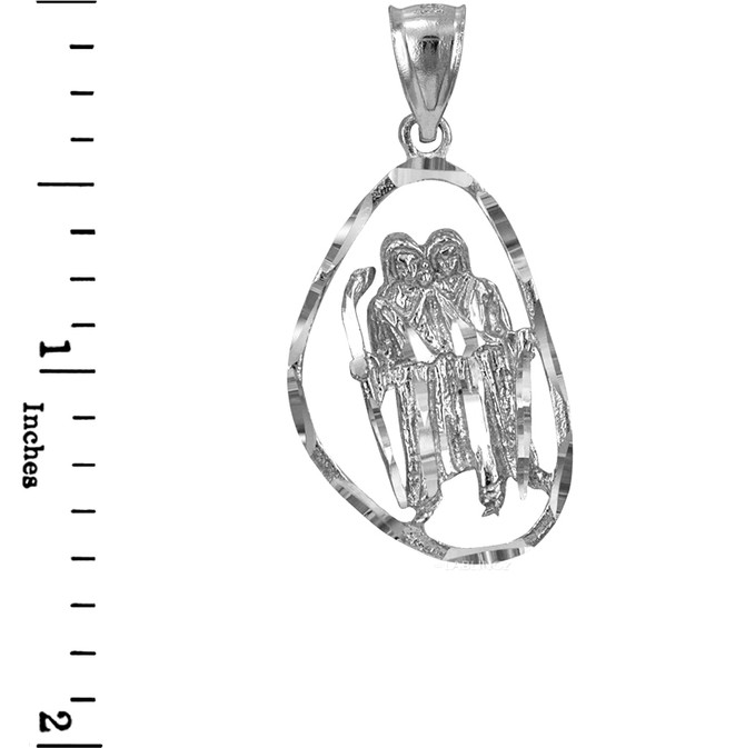 White Gold Gemini Zodiac Sign DC Pendant Necklace