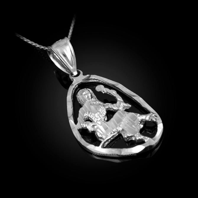 White Gold Virgo Zodiac Sign DC Pendant Necklace