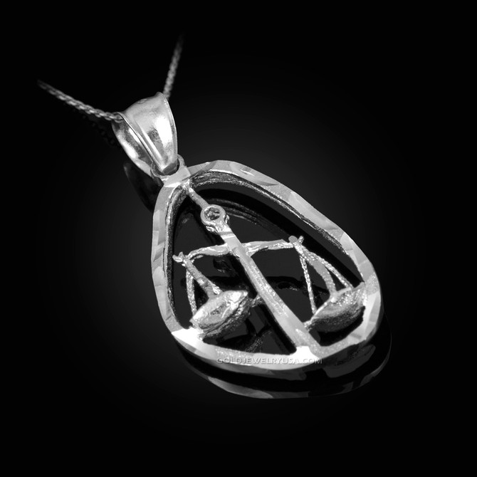 White Gold Libra Zodiac Sign DC Pendant Necklace