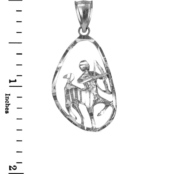 White Gold Sagittarius Zodiac Sign DC Pendant Necklace