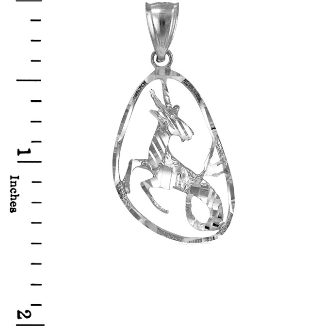 White Gold Capricorn Zodiac Sign DC Pendant Necklace