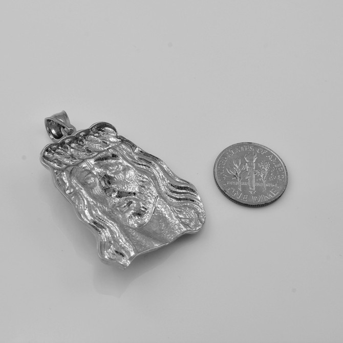 White Gold Jesus Face Cuban Link Crown Pendant