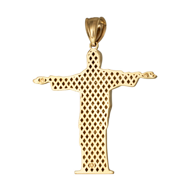 Polished Yellow Gold Jesus Christ The Redeemer Cross Brazil Rio Statue Pendant