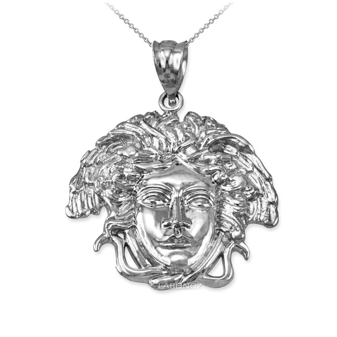 White Gold Medusa Charm Necklace