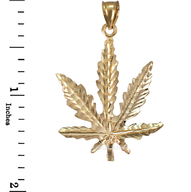 Yellow Gold Marijuana Weed DC Pendant
