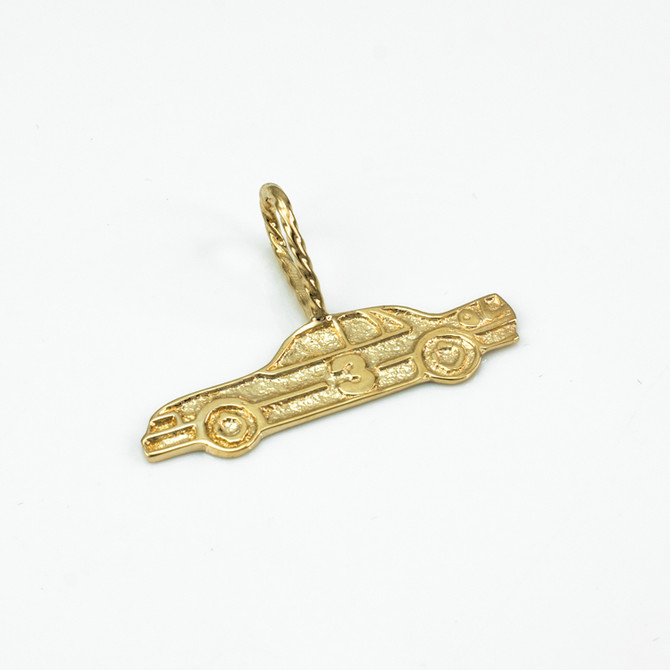 Gold Textured Race Car #3 Charm Pendant