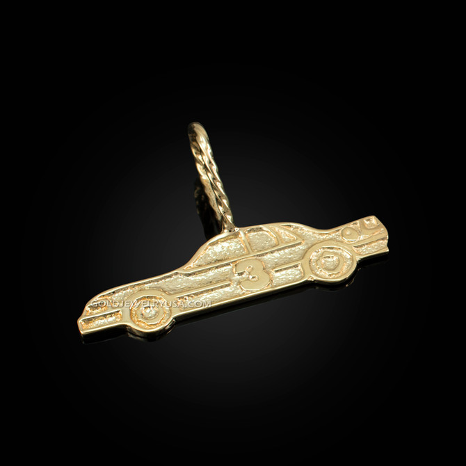 Gold Textured Race Car #3 Charm Pendant