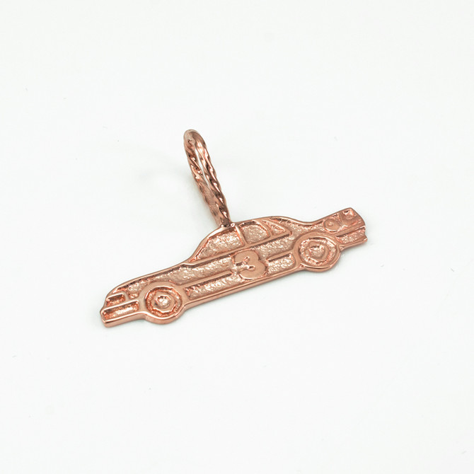 Rose Gold Textured Race Car #3 Charm Pendant