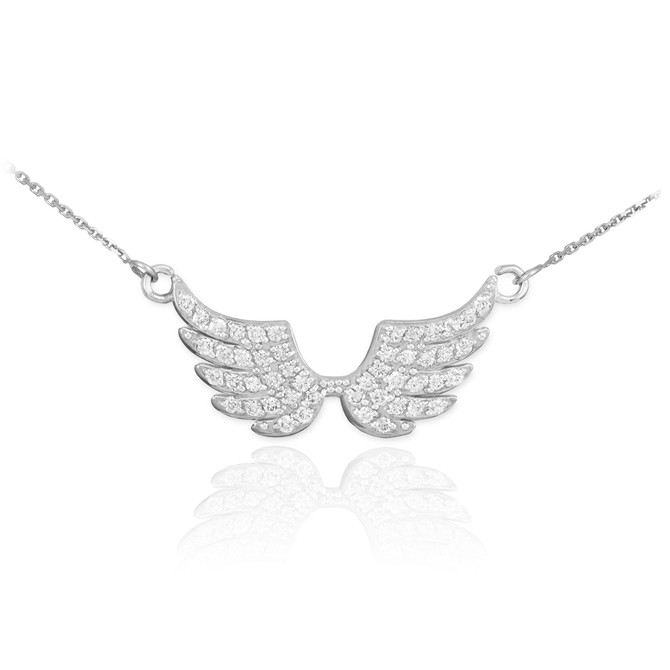 14K White Gold Diamond Studded Angel Wings Necklace