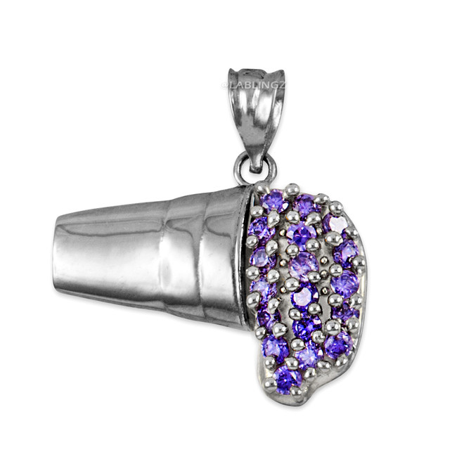 Polished White Gold Lean Purple Drank CZ Pendant Necklace