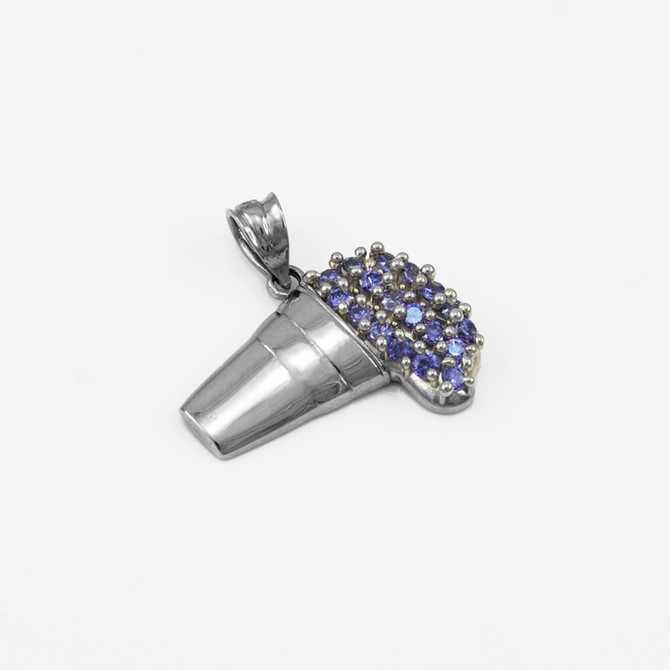 Polished White Gold Lean Purple Drank CZ Pendant Necklace