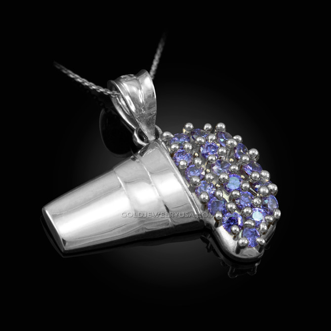 Polished White Gold Lean Purple Drank CZ Pendant Necklace