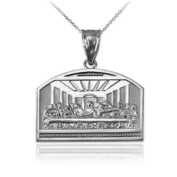 White Gold Last Supper Pendant Necklace