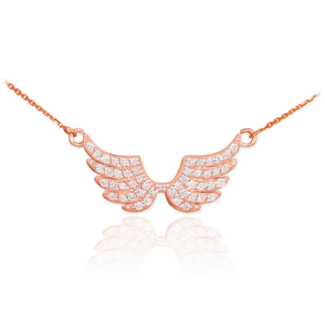 14K Rose Gold Diamond Studded Angel Wings Necklace