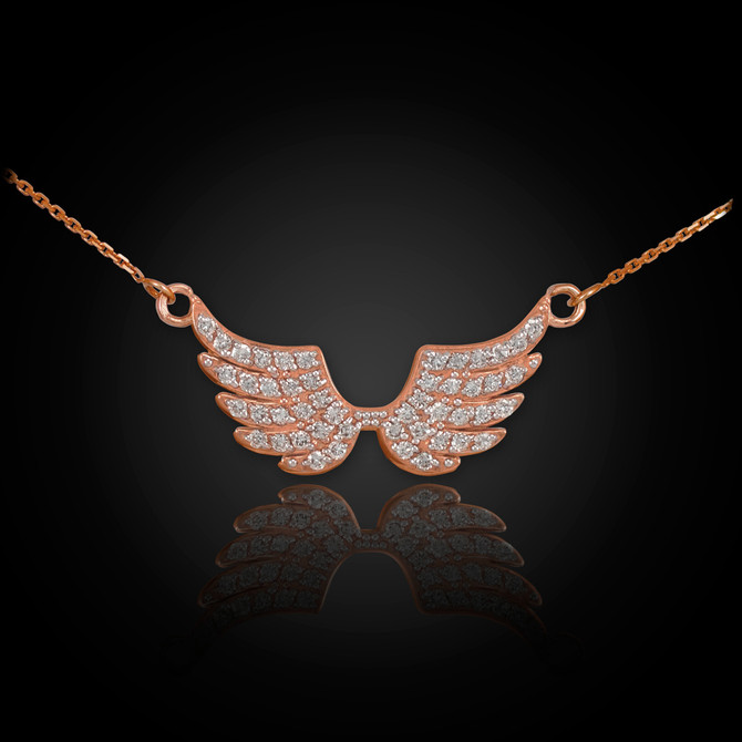 14K Rose Gold Diamond Studded Angel Wings Necklace