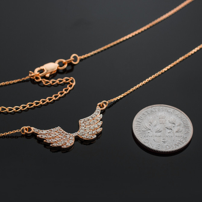 14K Rose Gold Diamond Studded Angel Wings Necklace