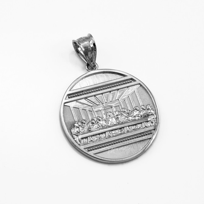 White Gold Last Supper Medallion Pendant Necklace