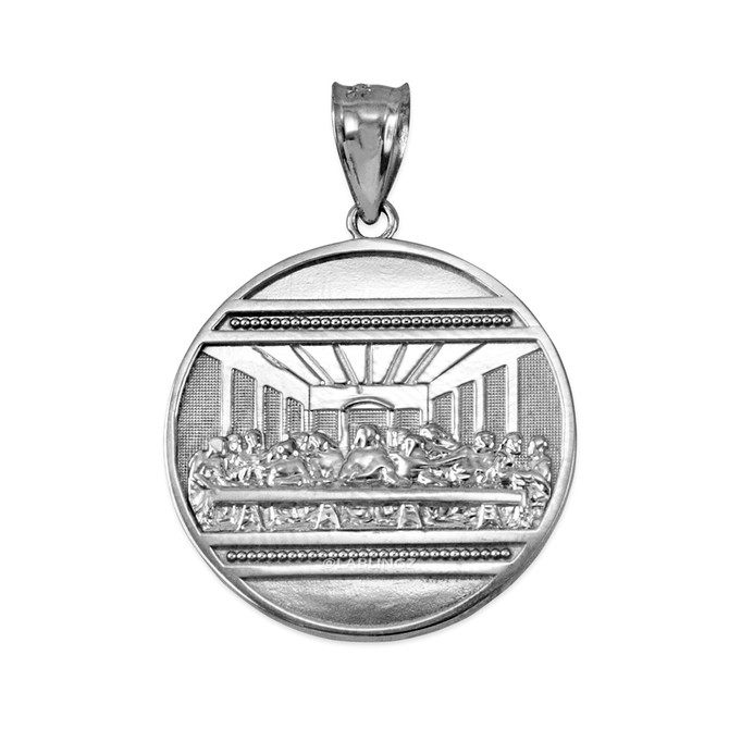 White Gold Last Supper Medallion Pendant Necklace