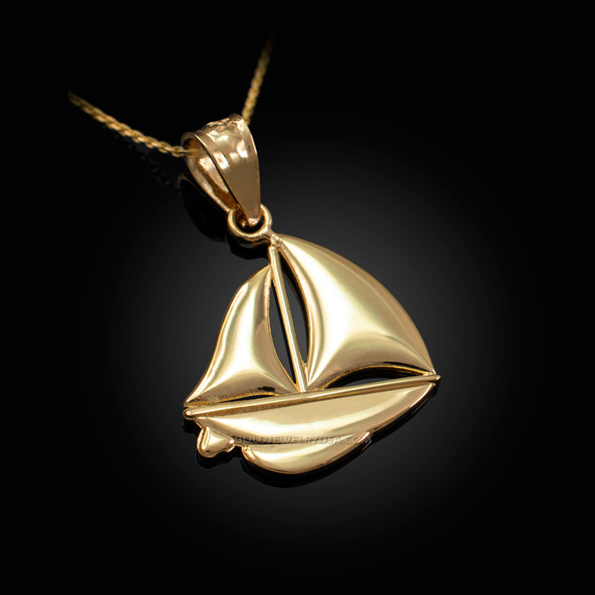 Polished Gold Sail Boat Pendant Necklace