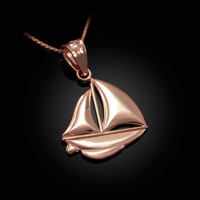 Polished Rose Gold Sail Boat Pendant Necklace
