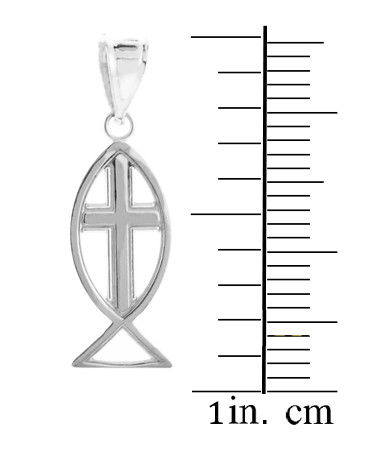 White Gold Ichthus Cross Pendant