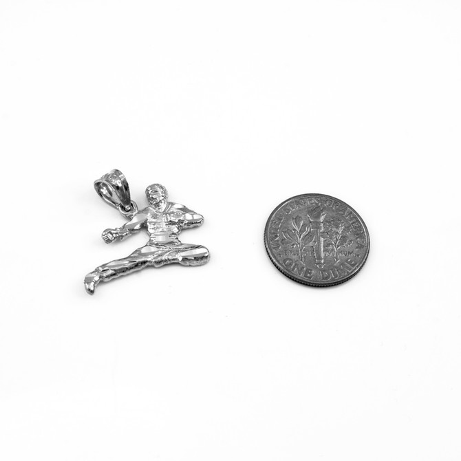 White Gold Karate Kick DC Charm Necklace