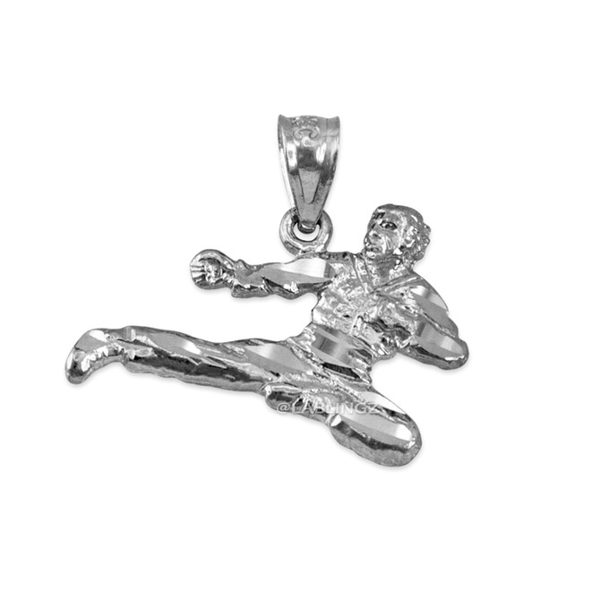 White Gold Karate Kick DC Charm Necklace