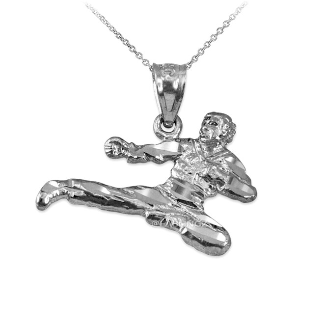 White Gold Karate Kick DC Charm Necklace