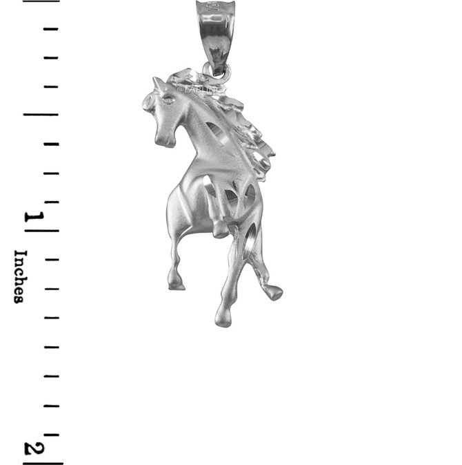 White Gold Stallion Horse Satin DC Pendant Necklace