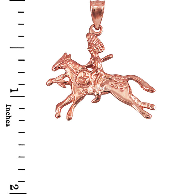 Solid Rose Gold Indian Chief Horse Rider Pendant Necklace