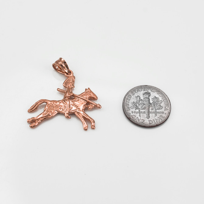 Solid Rose Gold Indian Chief Horse Rider Pendant Necklace