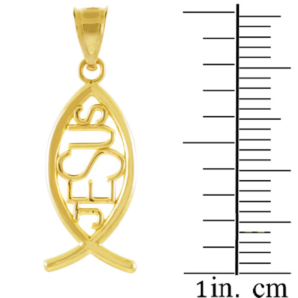 Yellow Gold Ichthus JESUS Inscribed Vertical Pendant
