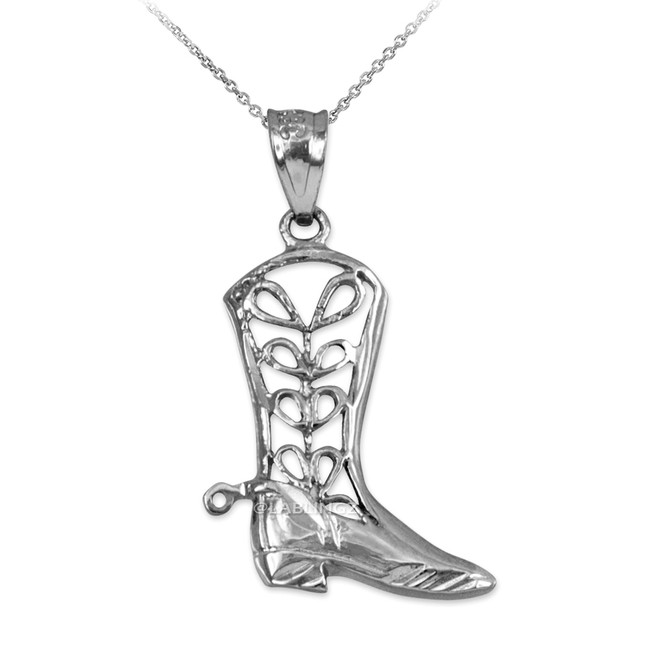 White Gold Filigree Cowboy Boot Pendant Necklace
