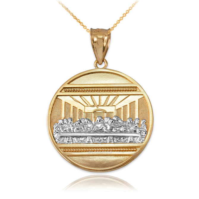 Two-Tone Gold Last Supper Medallion Pendant Necklace