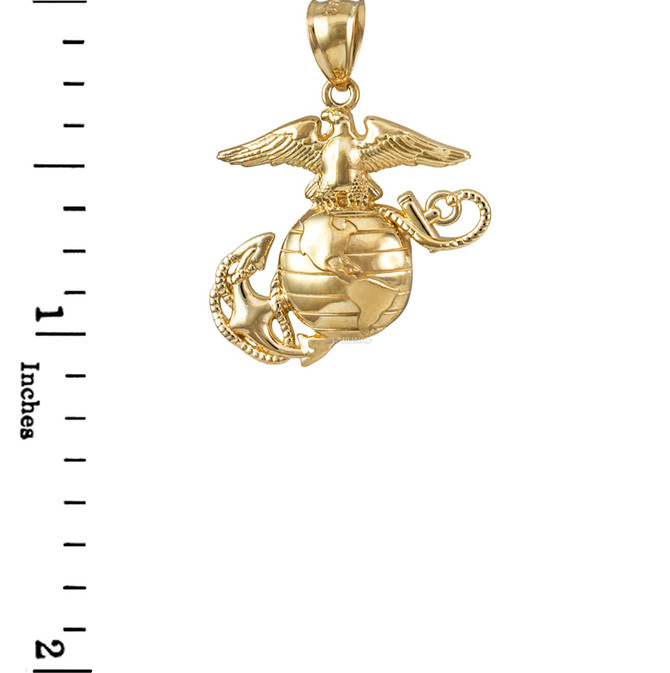 Yellow Gold US Marine Corps Charm Necklace